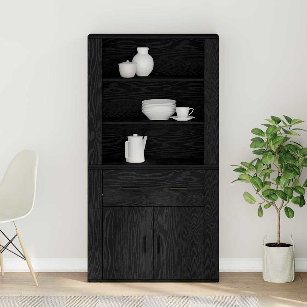 Highboard Schwarz Eichen-Optik 80 x 33 x 150 cm Holzwerkstoff