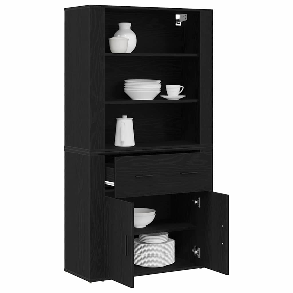 Highboard Schwarz Eichen-Optik 80 x 33 x 150 cm Holzwerkstoff