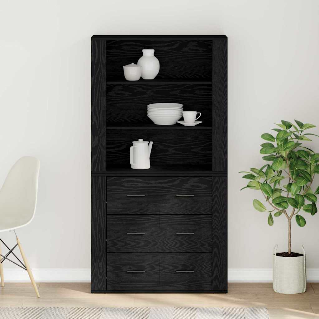 Highboard Schwarz Eichen-Optik 80 x 33 x 150 cm Holzwerkstoff