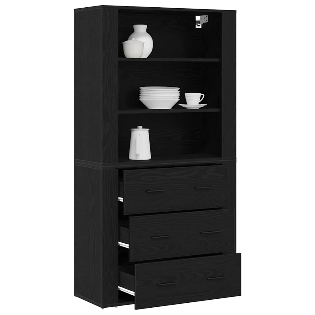 Highboard Schwarz Eichen-Optik 80 x 33 x 150 cm Holzwerkstoff