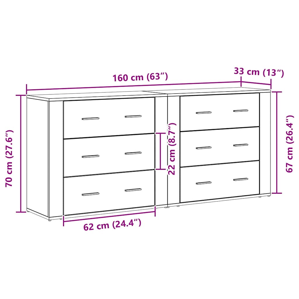 Sideboard Schwarz Eichen-Optik 160 x 33 x 70 cm Holzwerkstoff