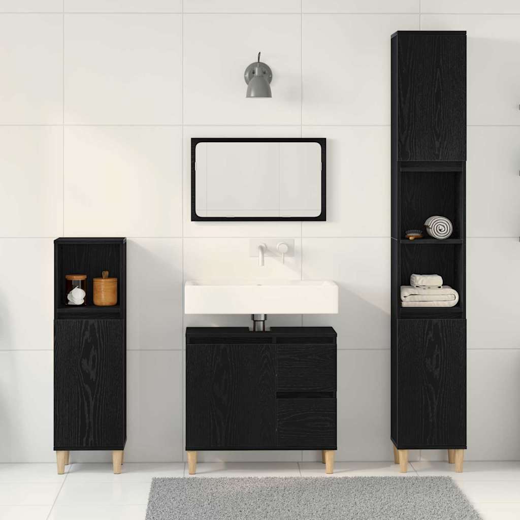 Badezimmermöbel-Set Wandmontiert 3 pcs Schwarz Eichen-Optik