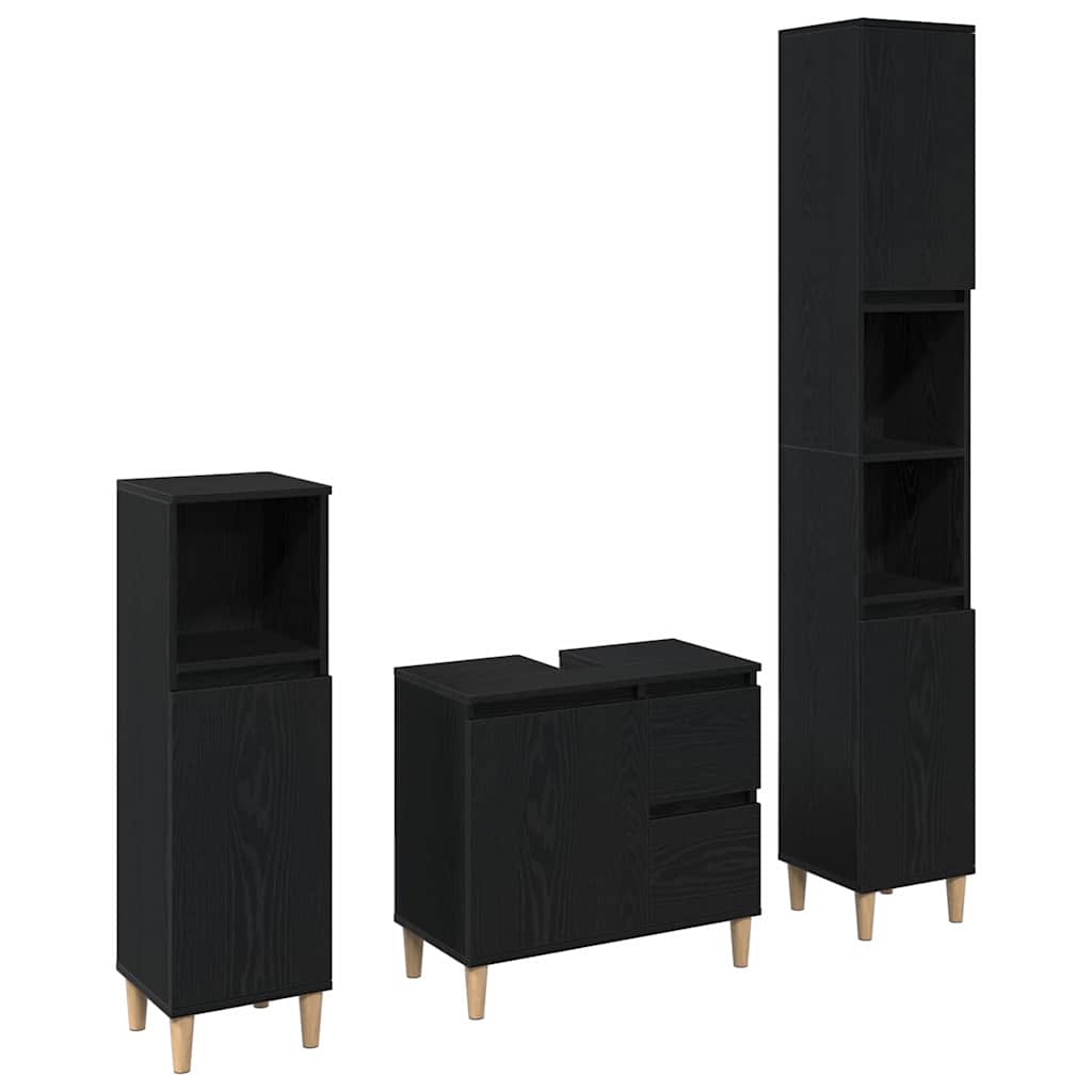 Badezimmermöbel-Set Wandmontiert 3 pcs Schwarz Eichen-Optik
