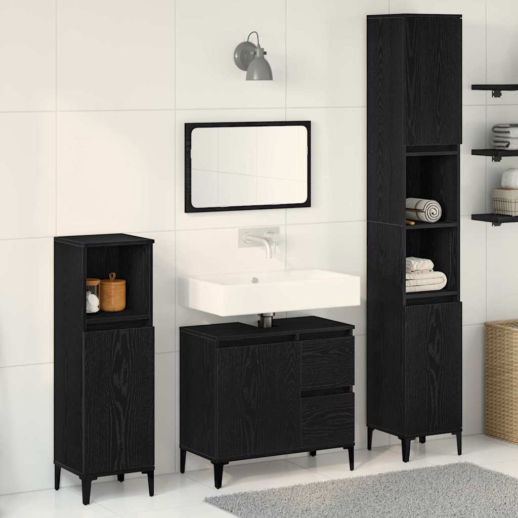 Badezimmermöbel-Set Wandmontiert 3 pcs Schwarz Eichen-Optik