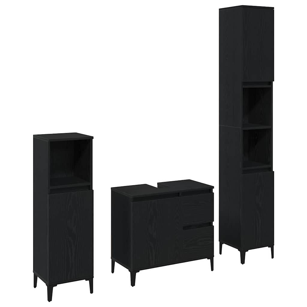Badezimmermöbel-Set Wandmontiert 3 pcs Schwarz Eichen-Optik