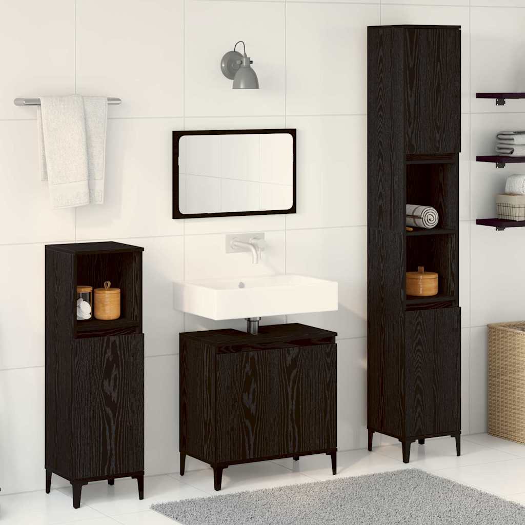 Badezimmermöbel-Set Wandmontiert 3 pcs Schwarz Eichen-Optik