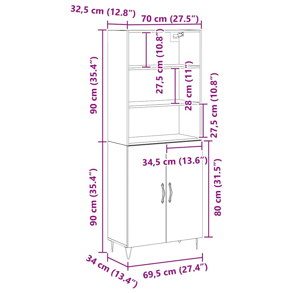 Highboard 2 pcs Schwarz Eichen-Optik Holzwerkstoff