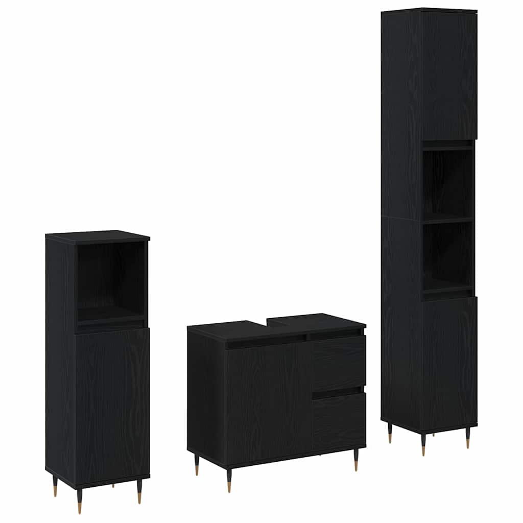 Badezimmermöbel-Set 3 pcs Schwarz Eichen-Optik 30 x 30 x 190 cm