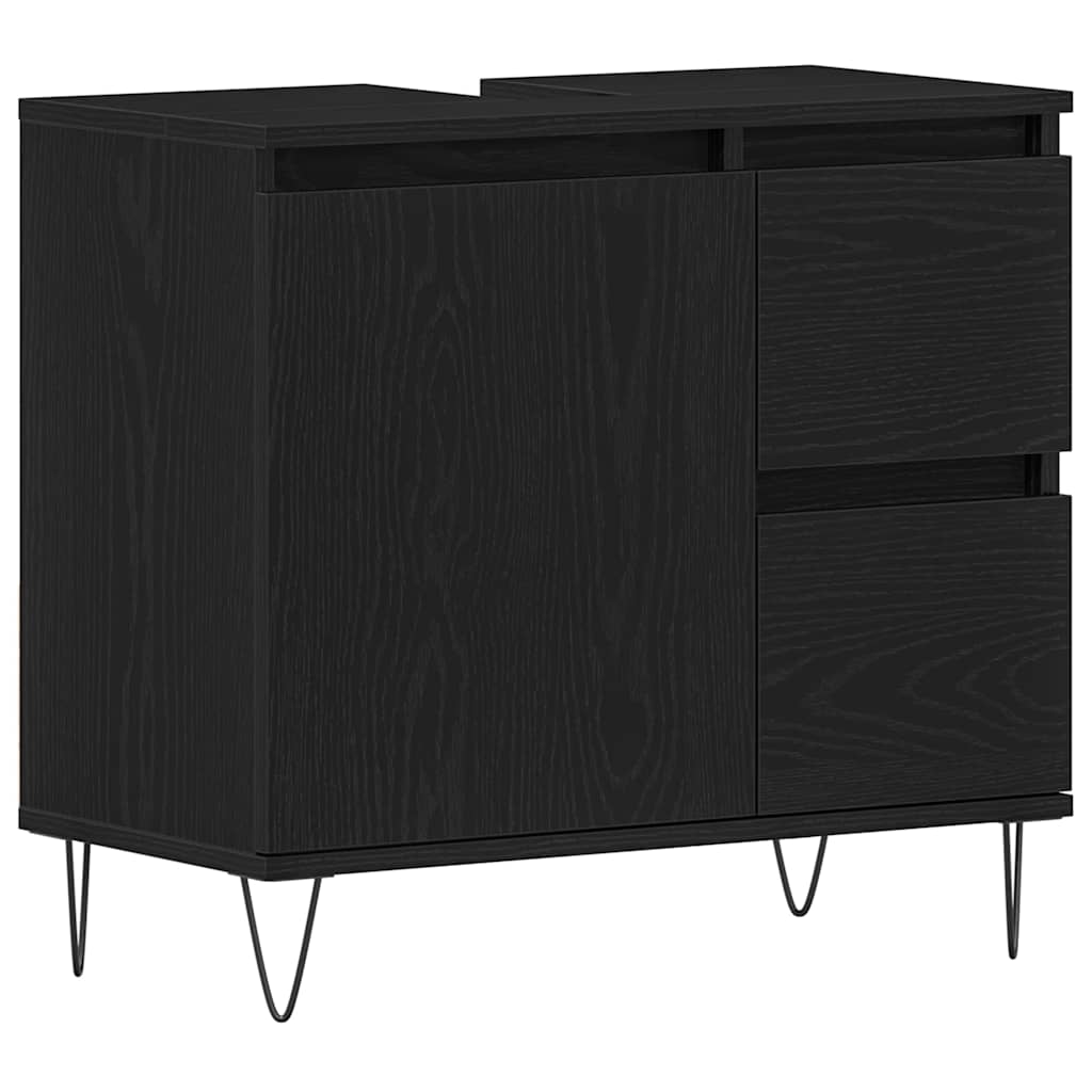 Badezimmermöbel-Set 3 pcs Schwarz Eichen-Optik 30 x 30 x 190 cm