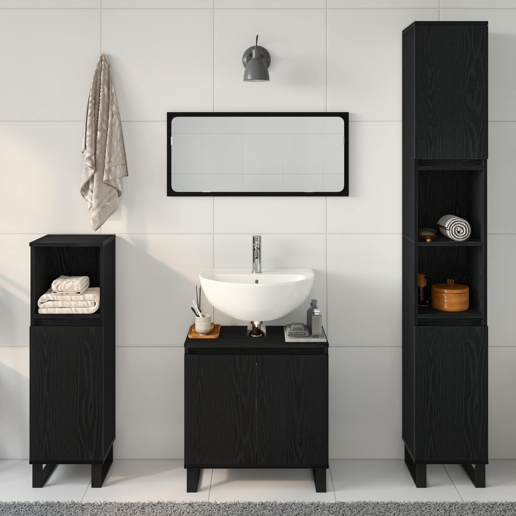 Badezimmermöbel-Set Wandmontiert 3 pcs Schwarz Eichen-Optik