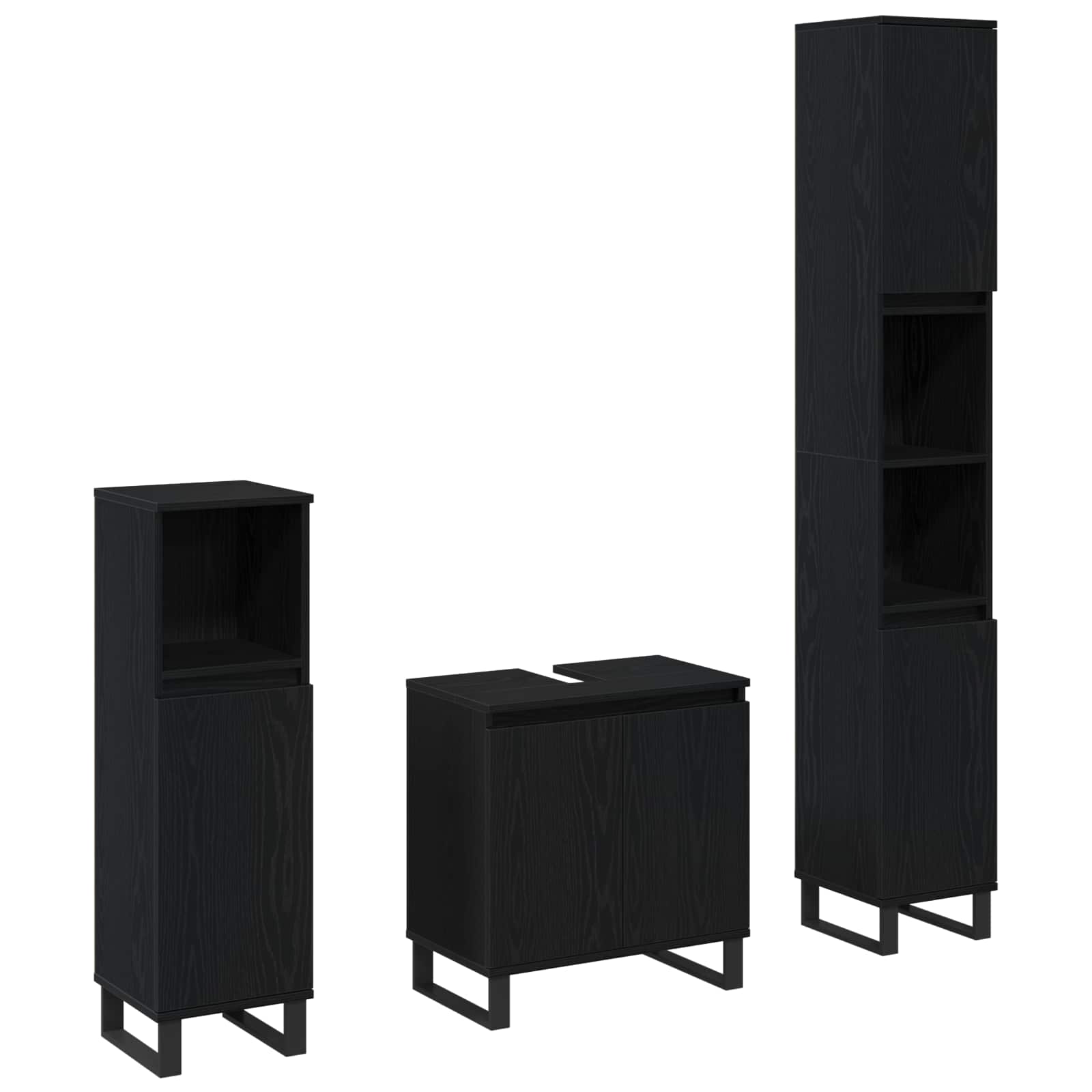 Badezimmermöbel-Set Wandmontiert 3 pcs Schwarz Eichen-Optik