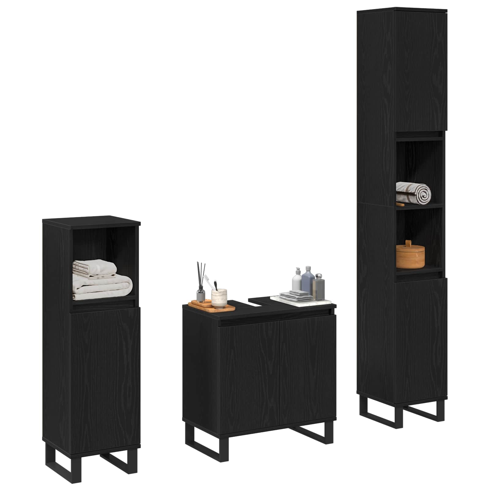 Badezimmermöbel-Set Wandmontiert 3 pcs Schwarz Eichen-Optik