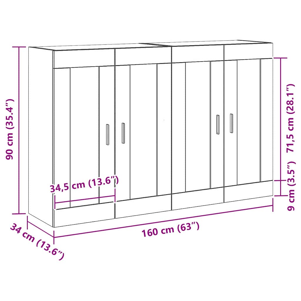 Wandmontierter Schrank 2 pcs Artisan-Eiche 69,5 x 34 x 90 cm