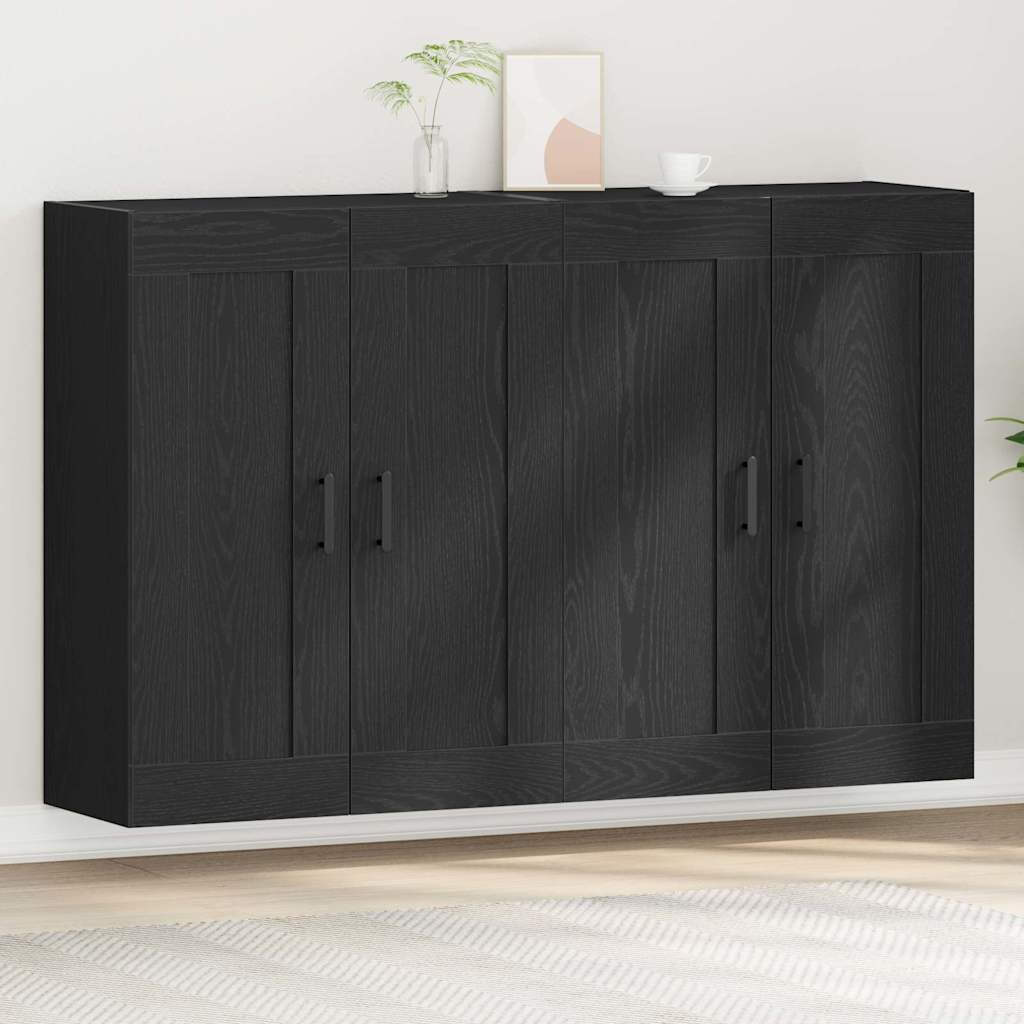 Wandmontierter Schrank 2 pcs Schwarz Eichen-Optik Holzwerkstoff