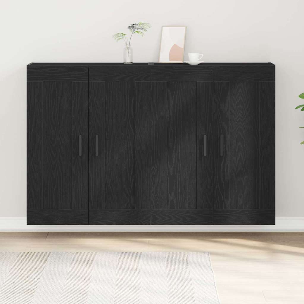 Wandmontierter Schrank 2 pcs Schwarz Eichen-Optik Holzwerkstoff