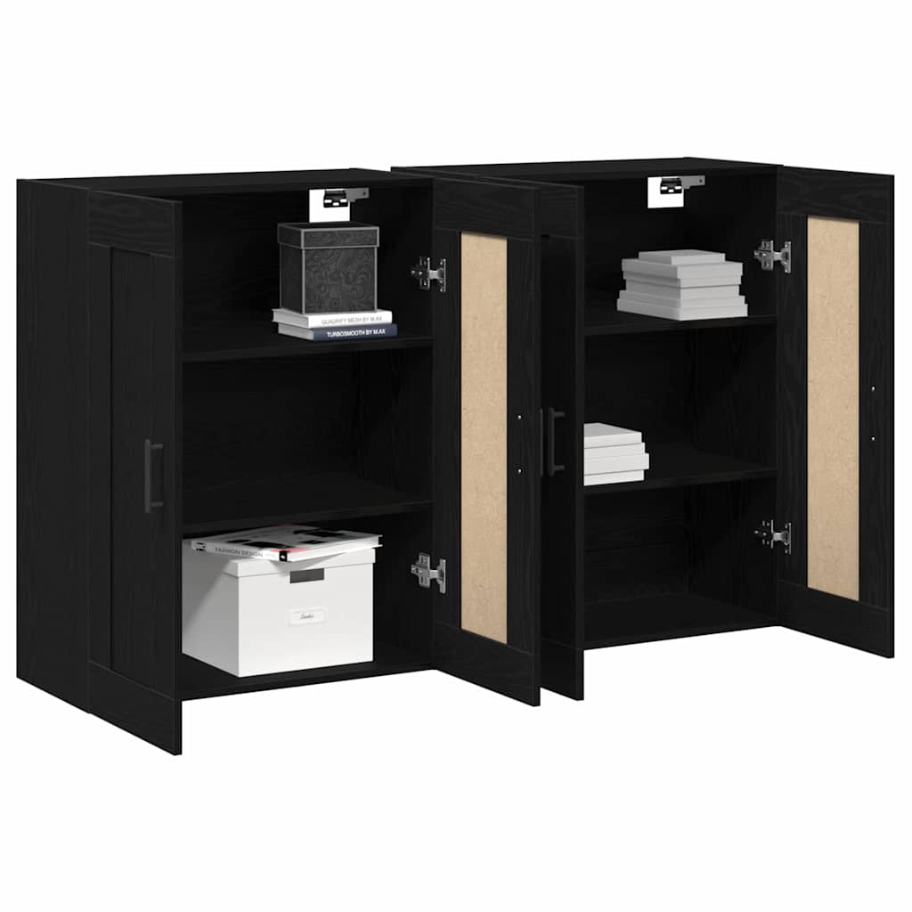 Wandmontierter Schrank 2 pcs Schwarz Eichen-Optik Holzwerkstoff
