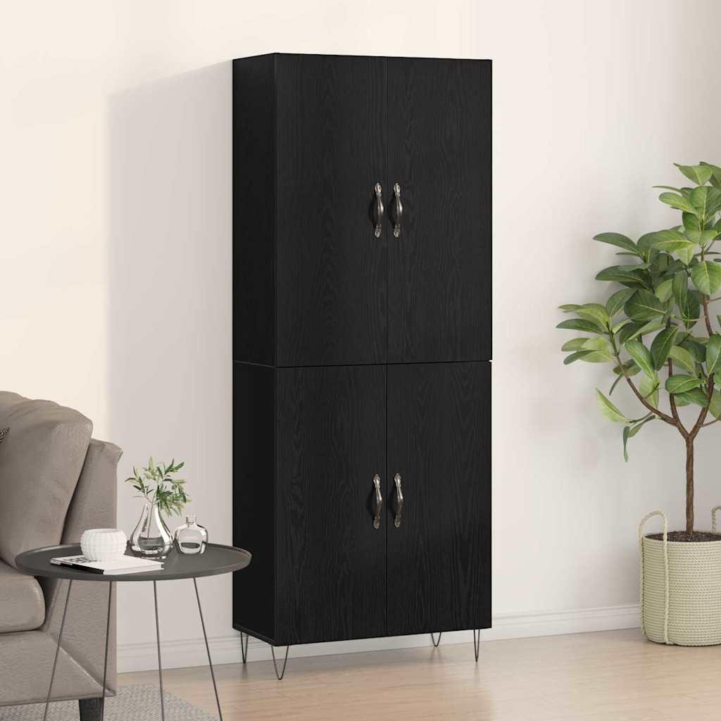 Highboard 2 pcs Schwarz Eichen-Optik Ingenieurholz und Glas