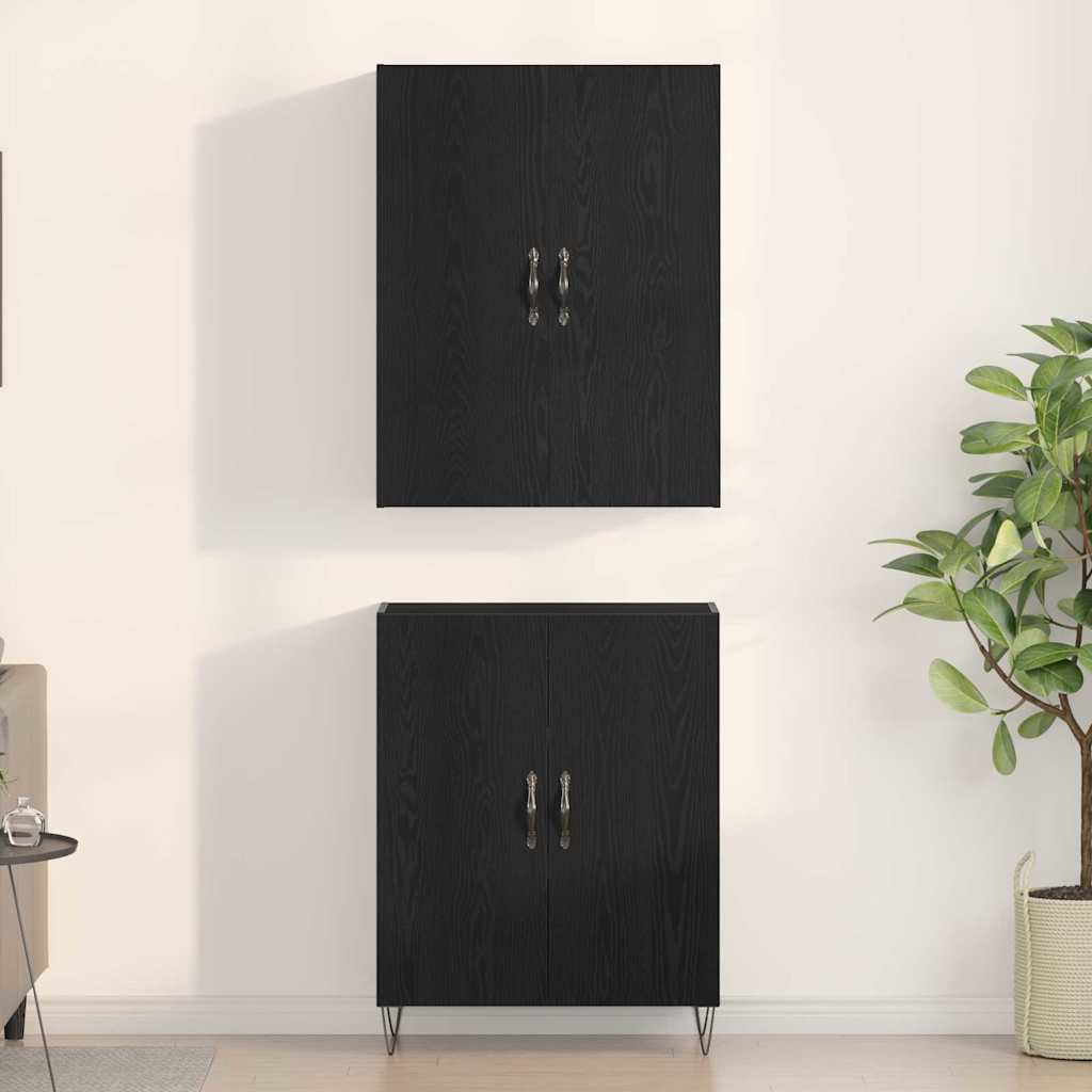 Highboard 2 pcs Schwarz Eichen-Optik Ingenieurholz und Glas