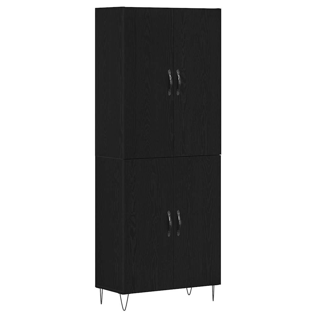 Highboard 2 pcs Schwarz Eichen-Optik Ingenieurholz und Glas