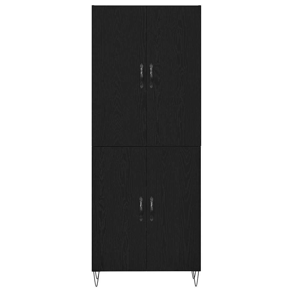 Highboard 2 pcs Schwarz Eichen-Optik Ingenieurholz und Glas