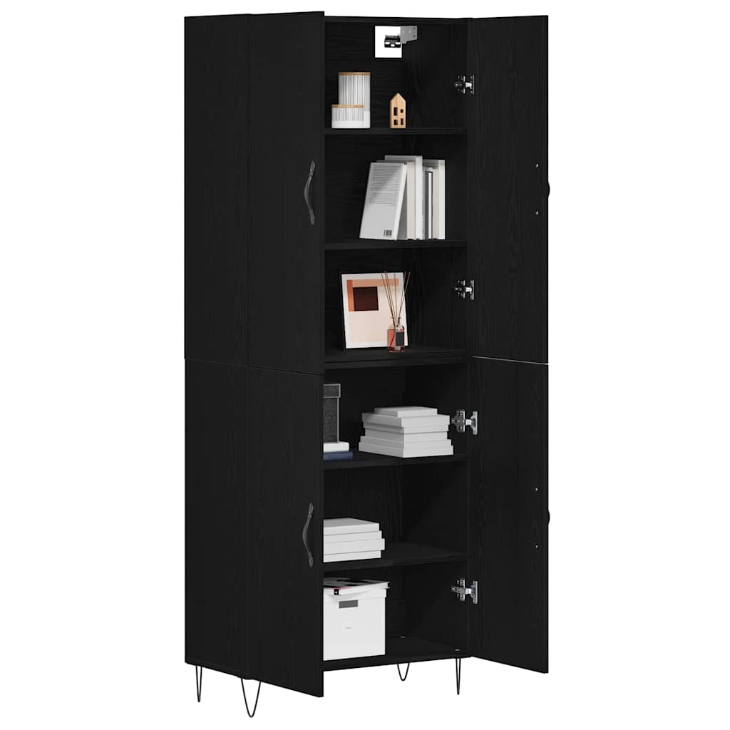 Highboard 2 pcs Schwarz Eichen-Optik Ingenieurholz und Glas