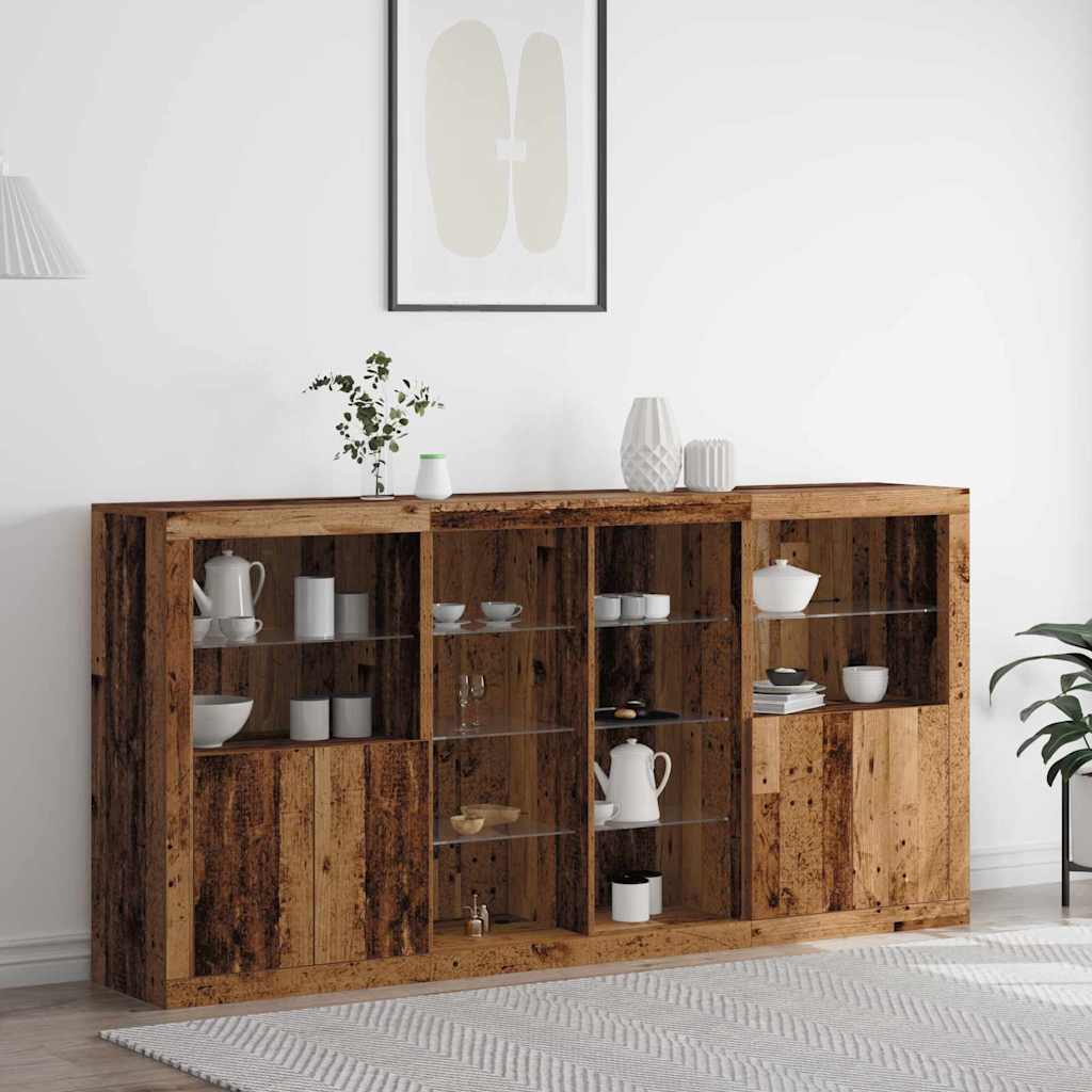 LED-Sideboard 3 pcs Altholz 202 x 37 x 100 cm Holzwerkstoff