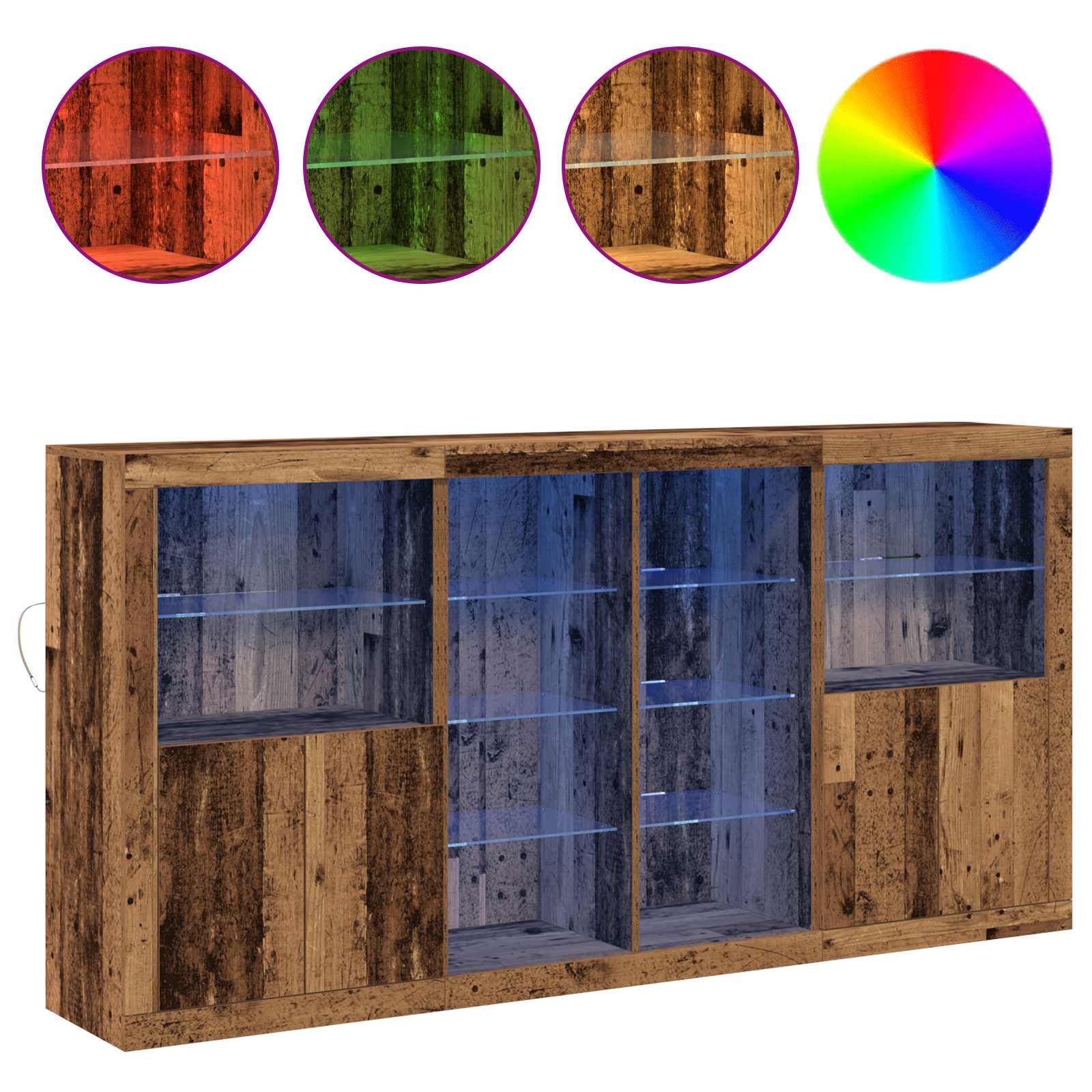 LED-Sideboard 3 pcs Altholz 202 x 37 x 100 cm Holzwerkstoff