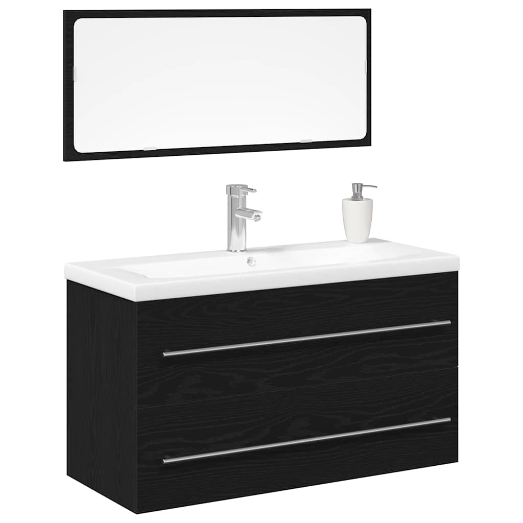 Waschbeckenschrank mit Schubladen 3 pcs Schwarz Eichen-Optik