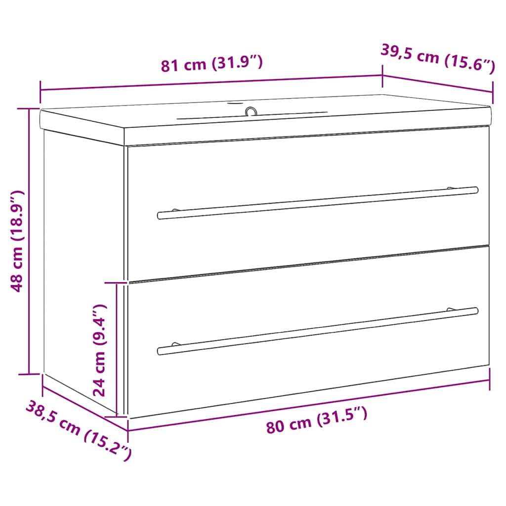 Waschbeckenschrank Wandmontiert 2 pcs Altholz 80 x 38,5 x 48 cm