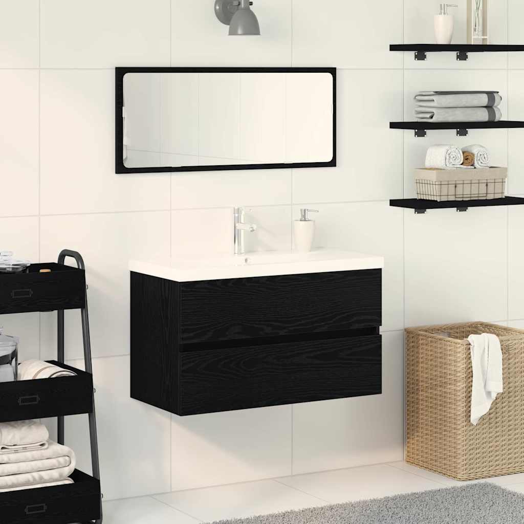 Waschbeckenschrank Schwarz Eichen-Optik 80 x 39 x 62 cm