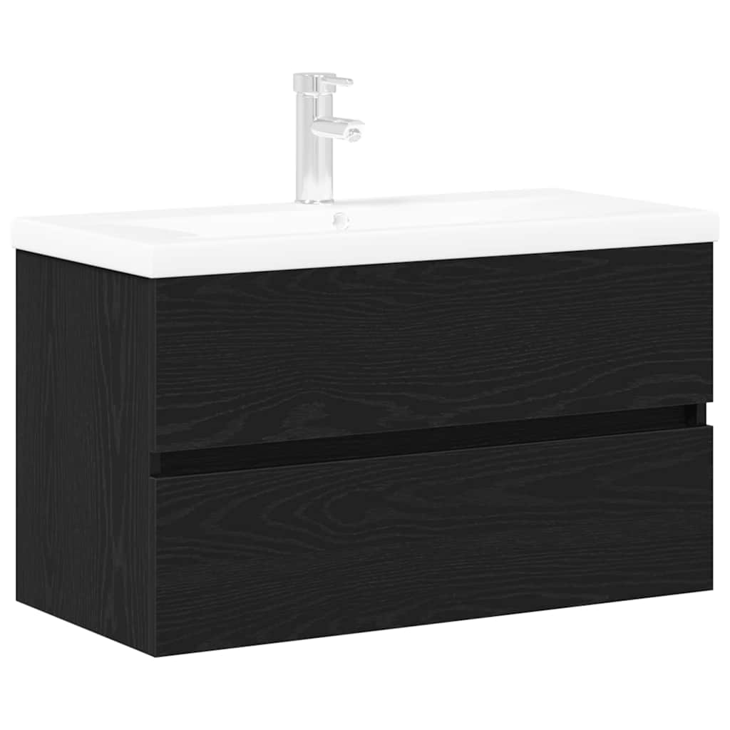 Waschbeckenschrank Schwarz Eichen-Optik 80 x 39 x 62 cm