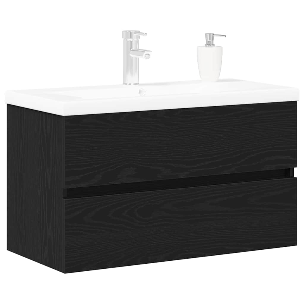 Waschbeckenschrank Schwarz Eichen-Optik 80 x 39 x 62 cm