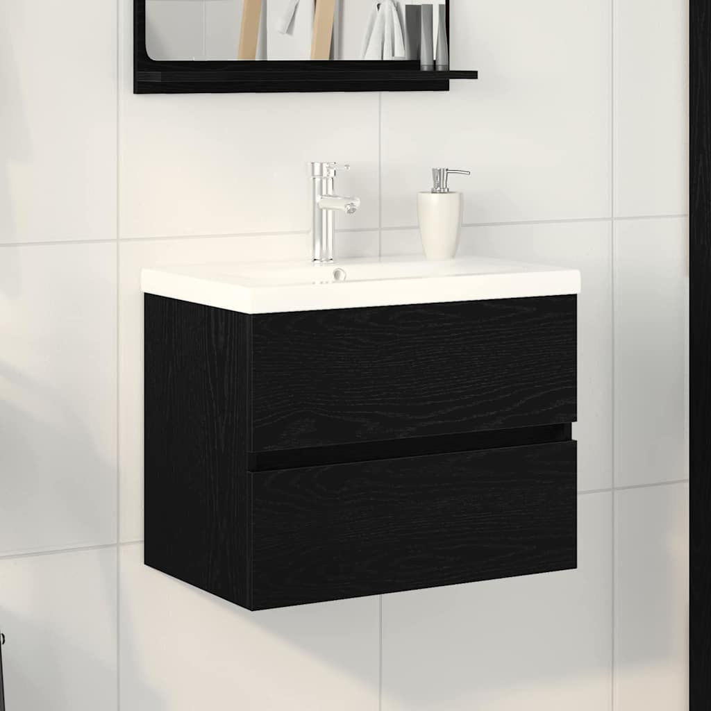 Waschbeckenschrank Schwarz Eichen-Optik 60 x 39 x 62 cm