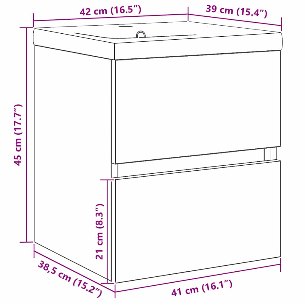 Waschbeckenschrank mit Tür Schwarz Eichen-Optik 80 x 39 x 62 cm