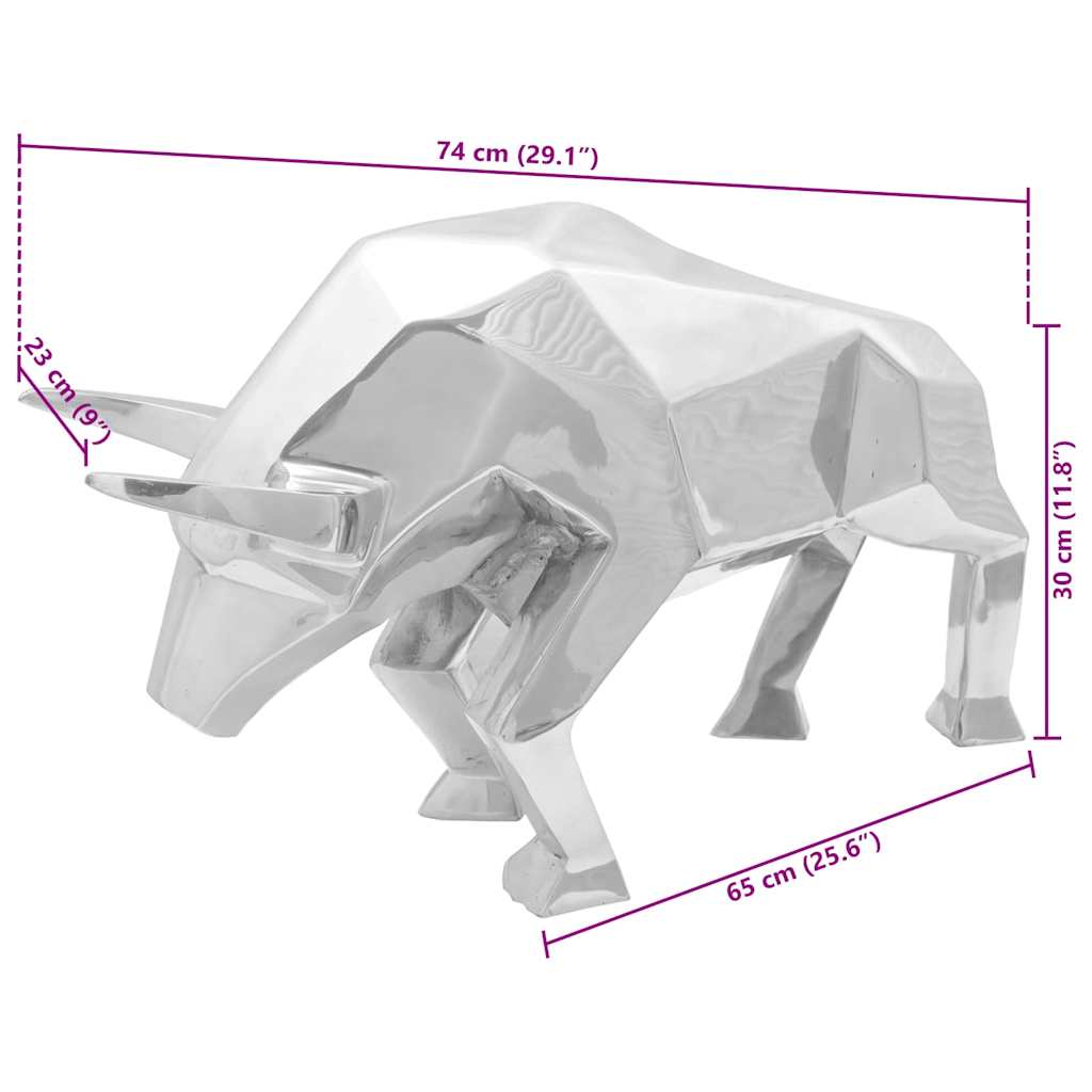 Stierskulptur Silber 74 x 23 x 30 cm Aluminium