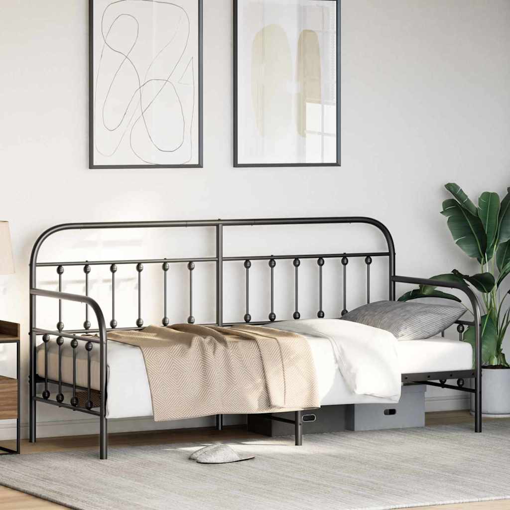 Tagesbettrahmen Schwarz 75 x 190 cm Pulverbeschichteter Stahl