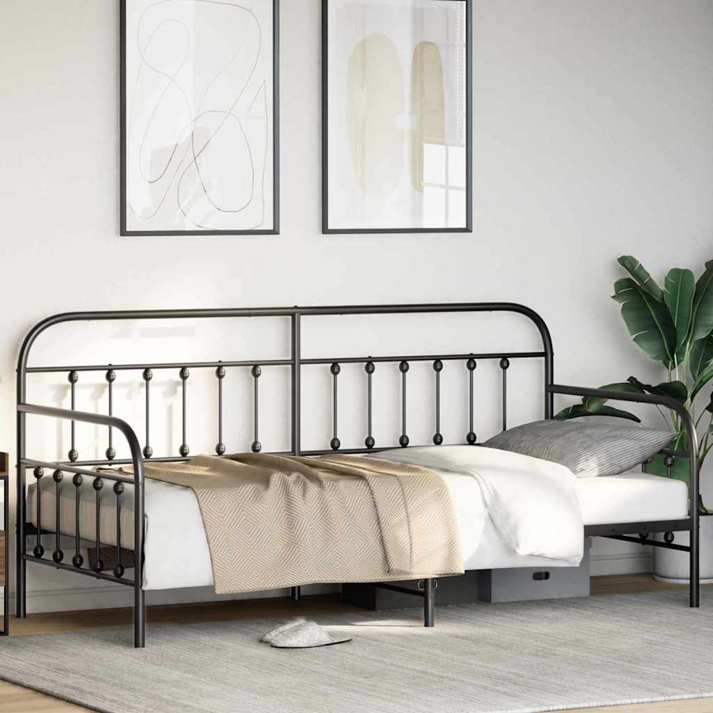 Tagesbettrahmen Schwarz 90 x 200 cm Pulverbeschichteter Stahl