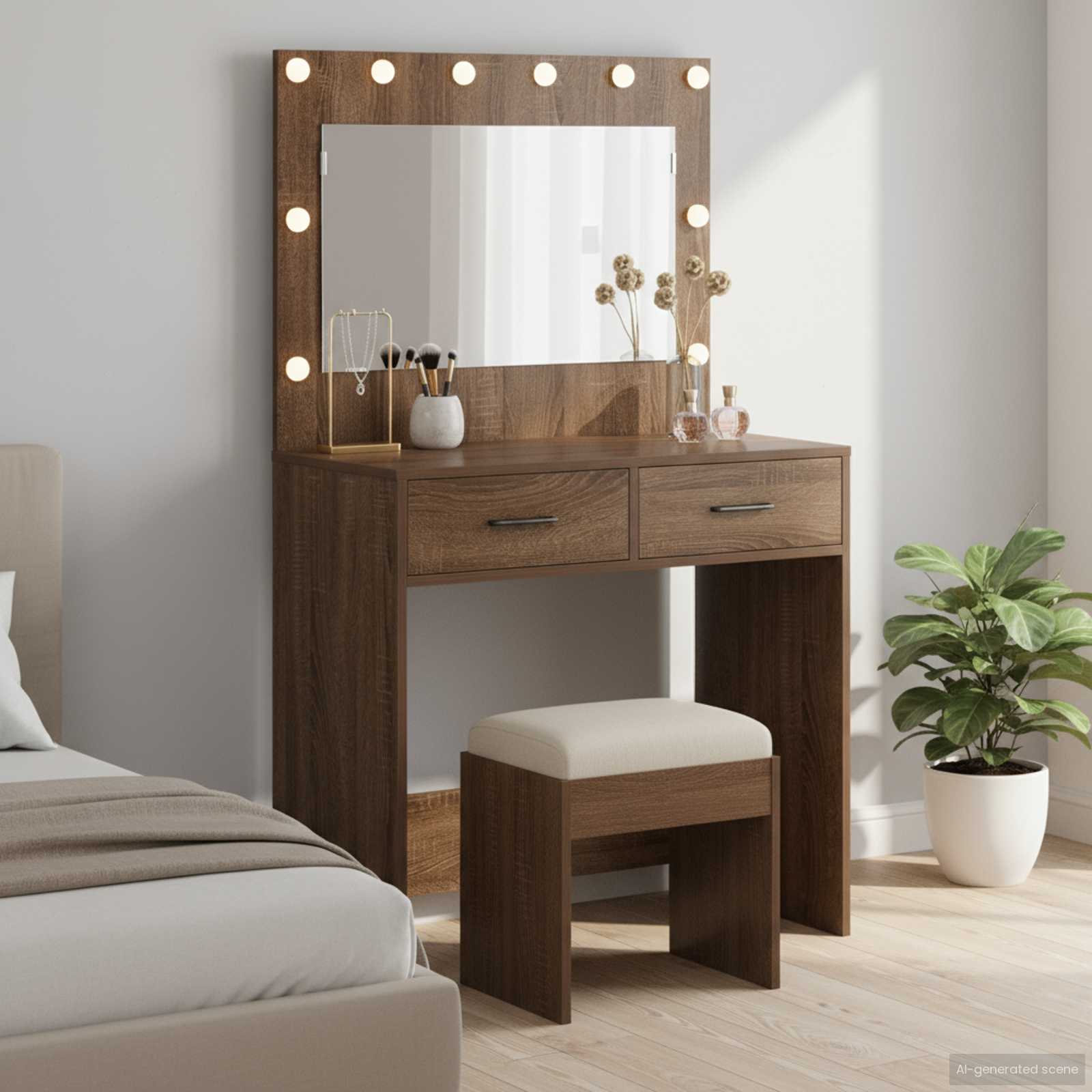 Schminktisch mit Speicher Braun Eichen-Optik 78,5 x 41 x 135 cm