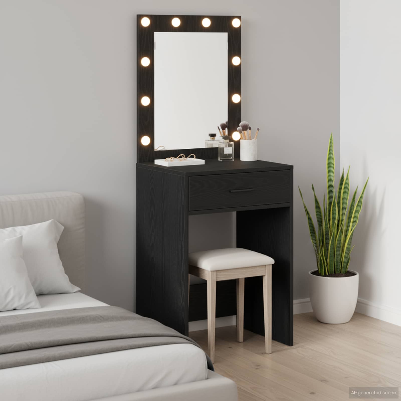 Schminktisch mit Speicher Schwarz Eichen-Optik 50 x 41 x 135 cm