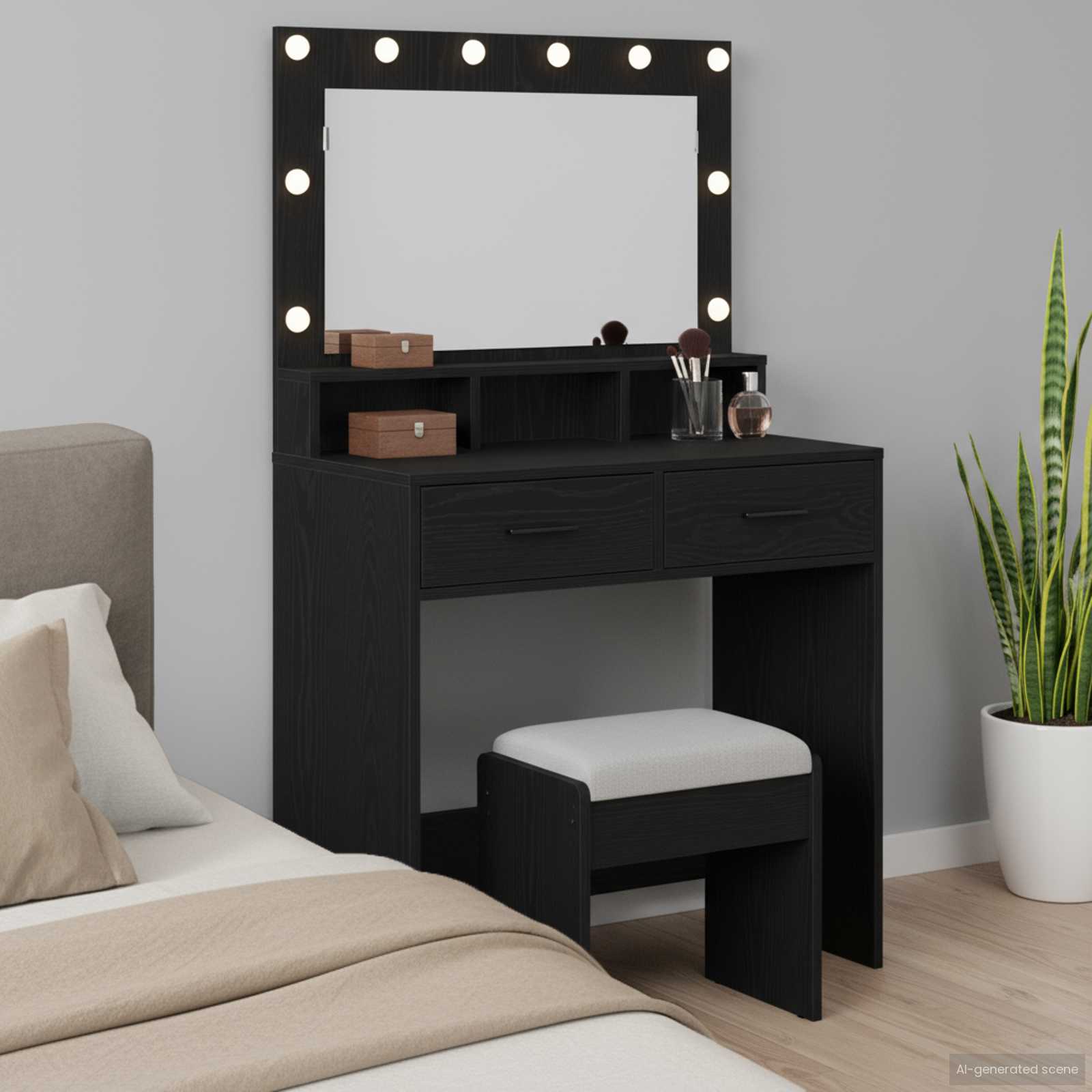 Schminktisch mit Regal Schwarz Eichen-Optik 79 x 41 x 135 cm