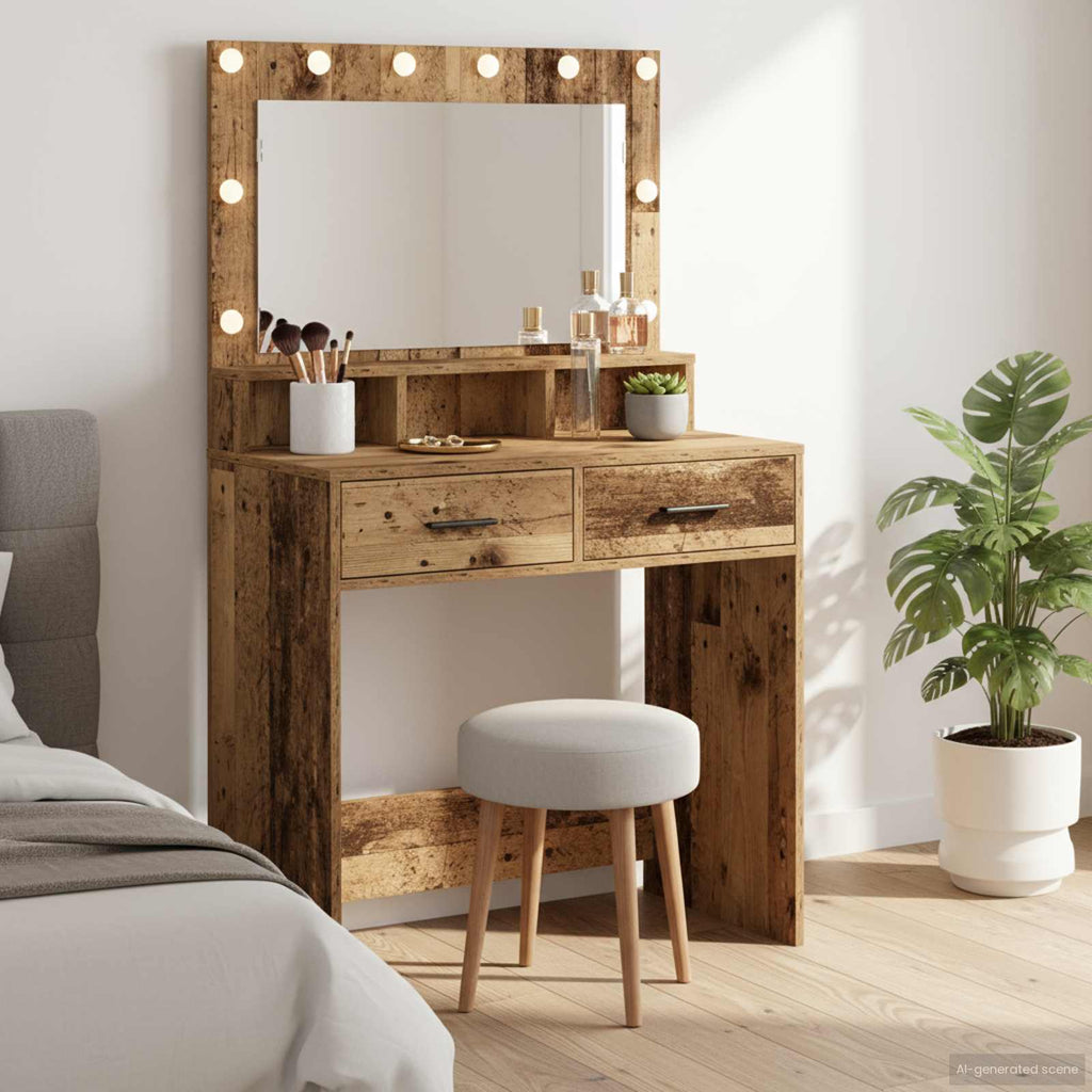 Schminktisch mit Regal Altholz 79 x 41 x 135 cm Holzwerkstoff