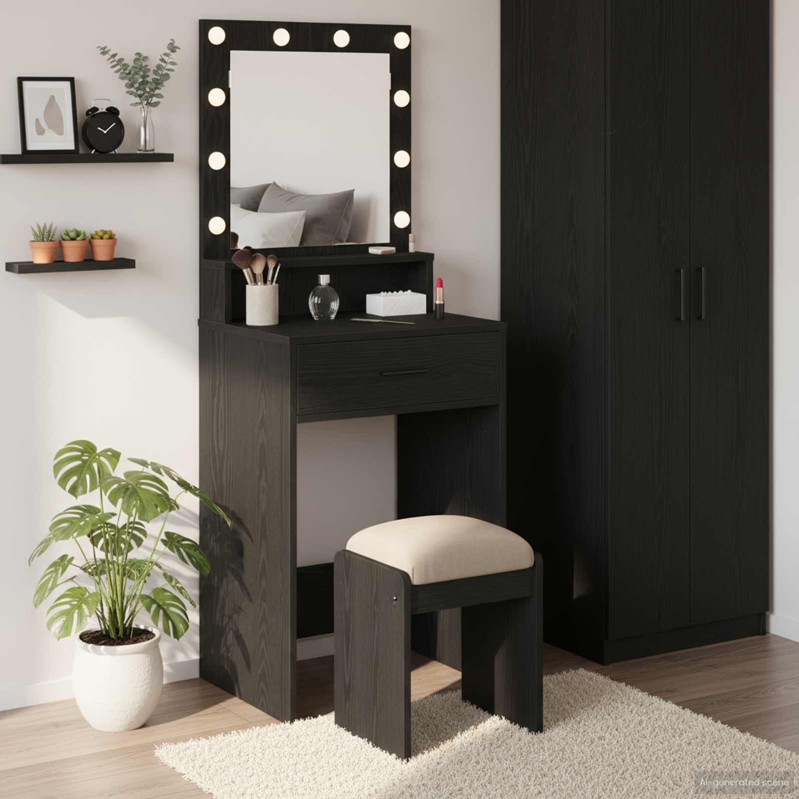 Schminktisch mit Regal Schwarz Eichen-Optik 50 x 41 x 135 cm