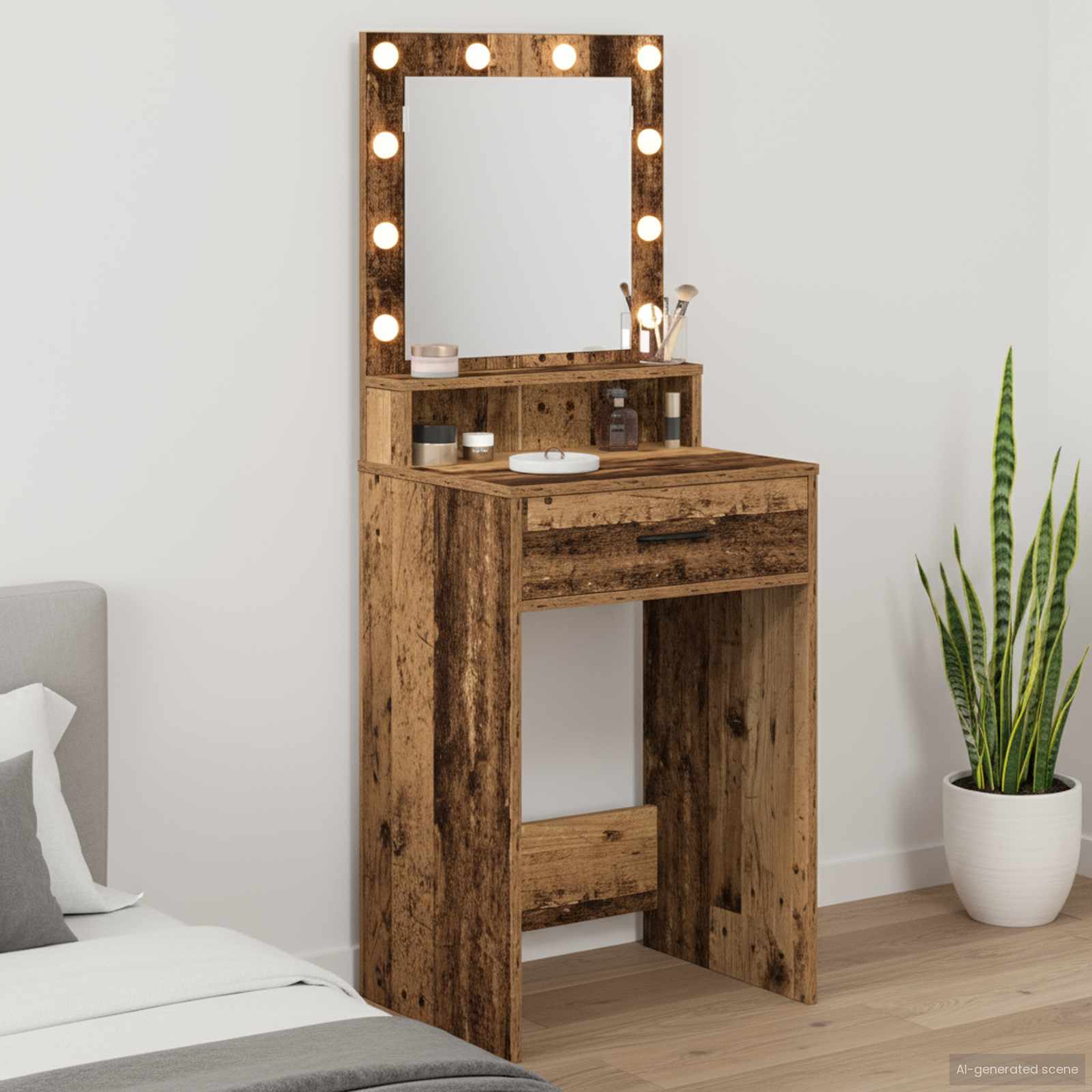 Schminktisch mit Regal Altholz 50 x 41 x 135 cm Holzwerkstoff