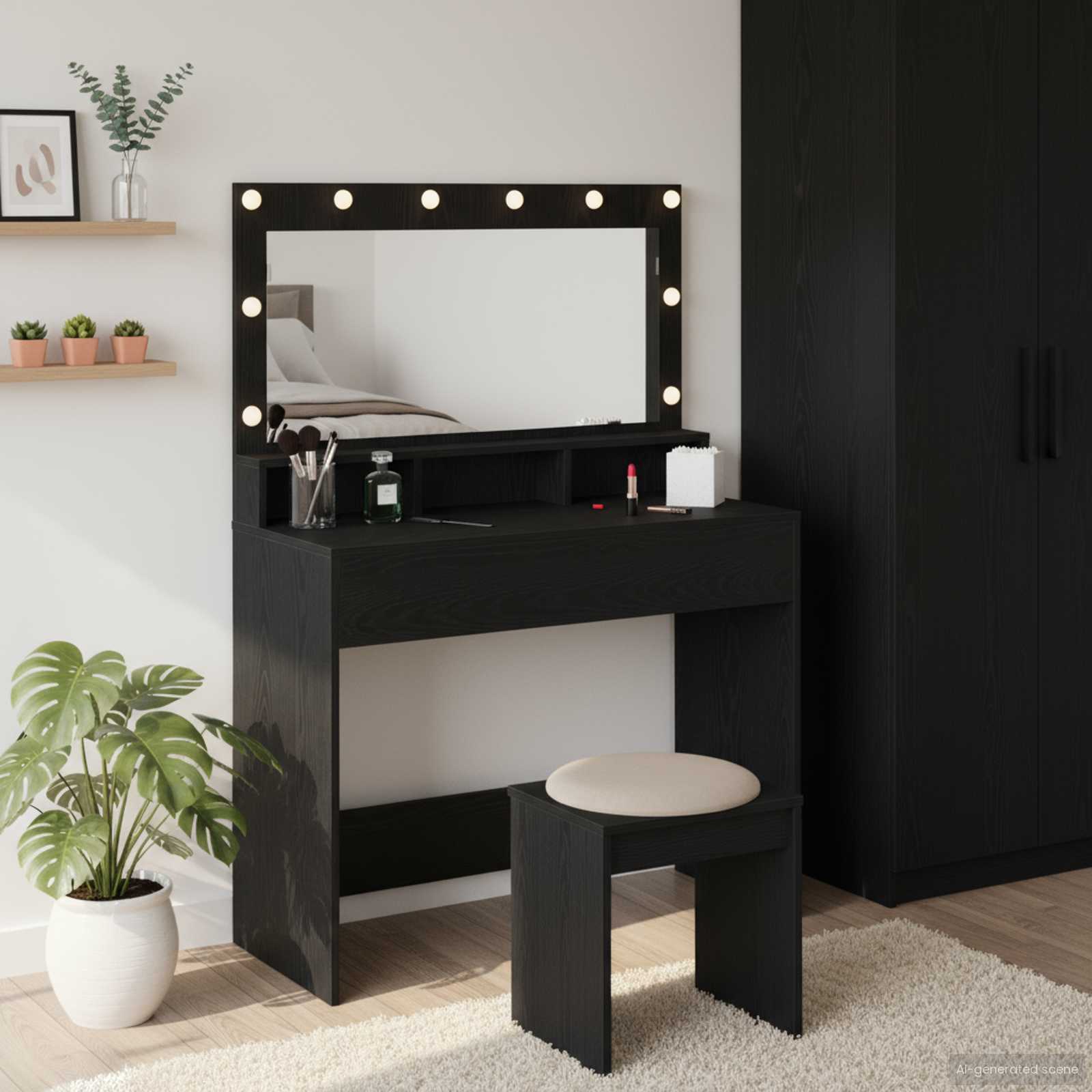 Schminktisch mit Regal Schwarz Eichen-Optik 100 x 41 x 135 cm