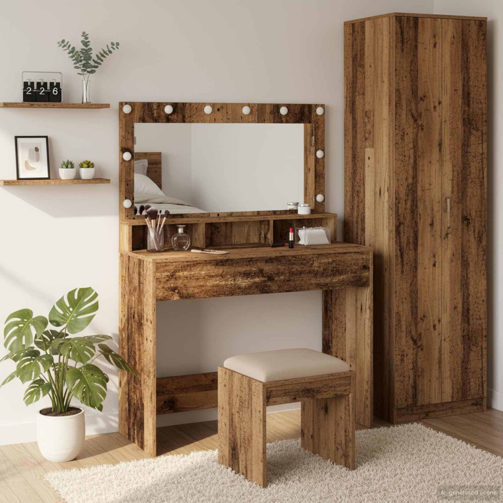 Schminktisch mit Regal Altholz 100 x 41 x 135 cm Holzwerkstoff