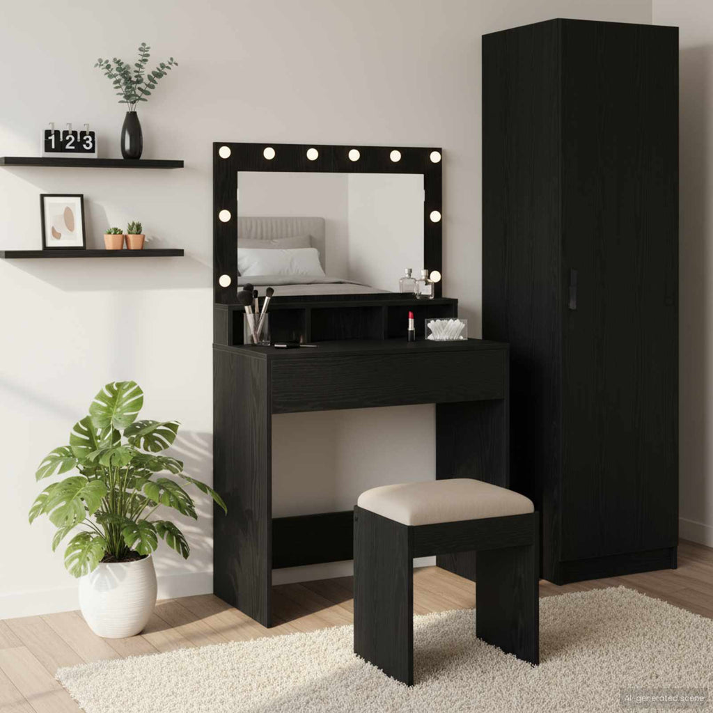 Schminktisch mit Regal Schwarz Eichen-Optik 75,5 x 41 x 135 cm