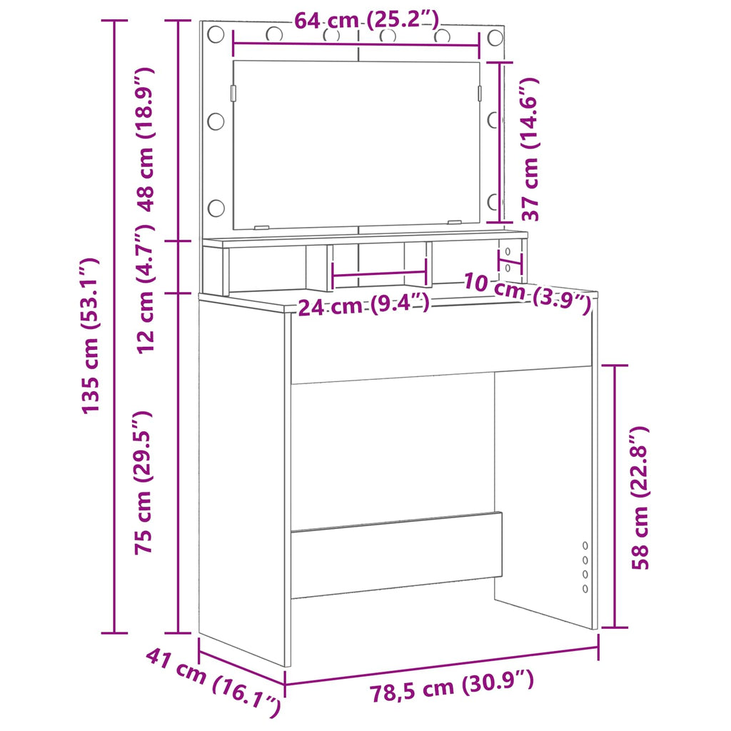 Schminktisch Beton Grau 78,5 x 41 x 135 cm Holzwerkstoff