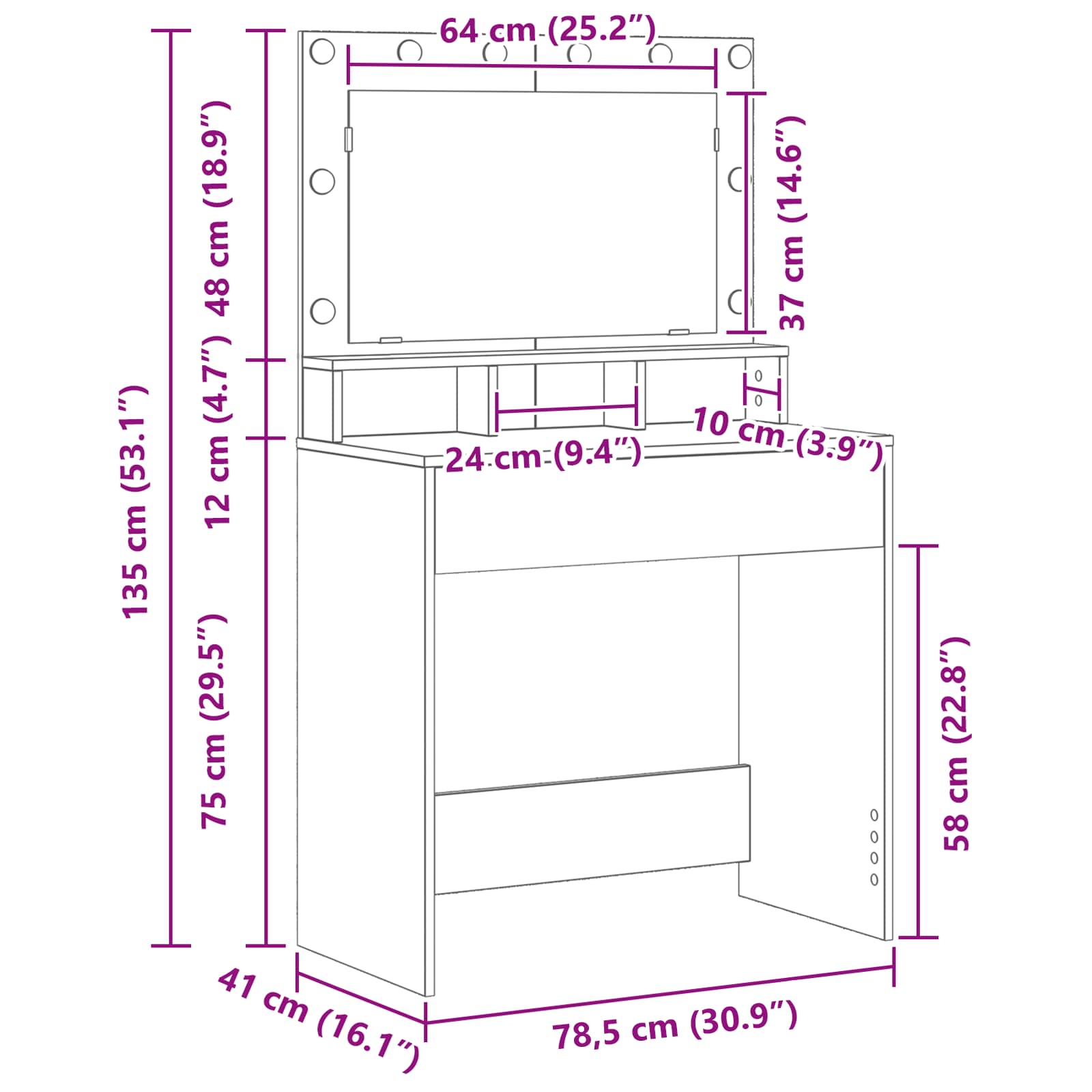 Schminktisch Graues Sonoma 78,5 x 41 x 135 cm Holzwerkstoff