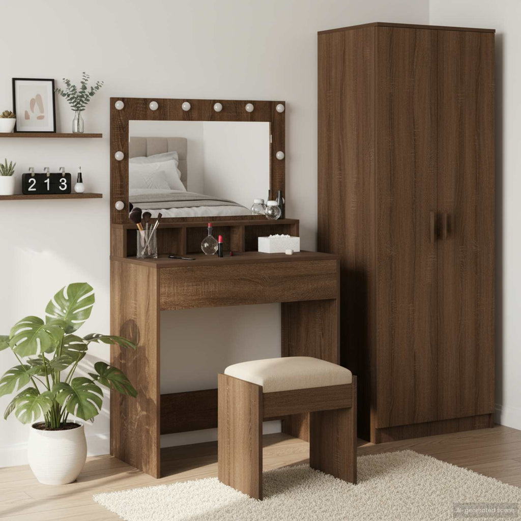 Schminktisch mit Regal Braun Eichen-Optik 75,5 x 41 x 135 cm