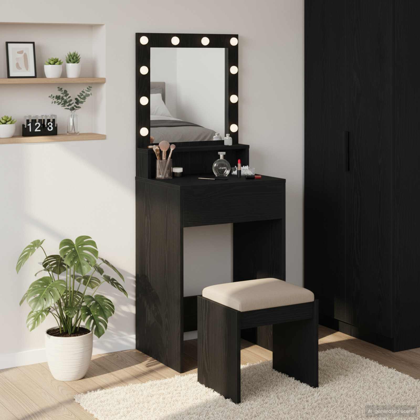 Schminktisch mit Regal Schwarz Eichen-Optik 50 x 41 x 135 cm